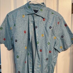 Men's Light Blue Short-Sleeve Printed Button-Down Shirt